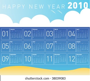 Sand and Sea Calendar 2010. Vector. Editable.
