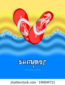 Sand, sea and flip flops. Summer bright background