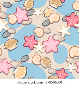 Sand and seashell seamless background
