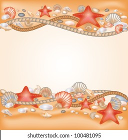 Sand and seashells border. vector illustration