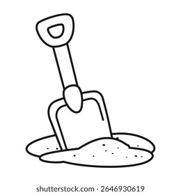 Sand shovel beach toy vector Illustration coloring page isolated on white background