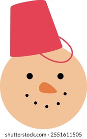 Sand snowman head with bucket on head.
Christmas Beach Snowman  head flat vector.
Beach summer sand snowman head isolated.
Transparent background.