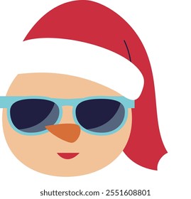 Sand snowman head wearing sunglasses.
Christmas Beach Snowman  head flat vector.
Beach summer sand snowman head isolated.