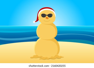 Schneemann am Strand. Vektorgrafik.