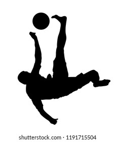 Sand soccer player vector silhouette isolated on white background. Scissor moves in football game. Beach attraction. Summer fun with ball. Effective move in football. Spectacle for public. Sport man.