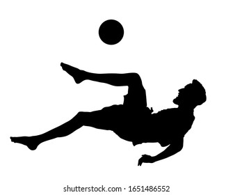 Sand soccer player vector silhouette isolated on white background. Scissor moves in football game. Beach attraction. Summer fun with ball. Effective move in football. Spectacle for public. Sport man