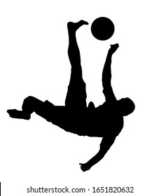 Sand soccer player vector silhouette isolated on white background. Scissor moves in football game. Beach attraction. Summer fun with ball. Effective move in football. Spectacle for public. Sport man