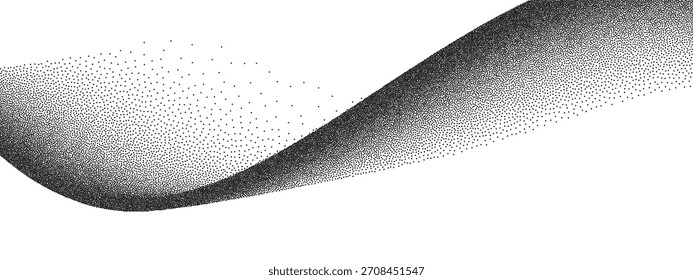Sand spray grain background with wave pattern and abstract dot texture. Grainy white ripple with pointillism elements and sand spray grain overlay. Monochrome dotwork effect for creative projects.
