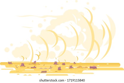 Sand storm after deforestation nature disaster concept illustration in flat style isolated, cutting down trees, soil erosion and ecological problems