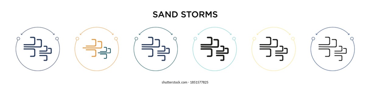 Sand storms icon in filled, thin line, outline and stroke style. Vector illustration of two colored and black sand storms vector icons designs can be used for mobile, ui, web