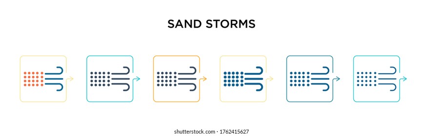 Sand storms vector icon in 6 different modern styles. Black, two colored sand storms icons designed in filled, outline, line and stroke style. Vector illustration can be used for web, mobile, ui