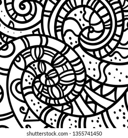 Sand swirl pattern coloring book, coloring page or colouring picture zen art. Background vector illustration. Hand drawn black picture. Abstract wave monochrome design texture. - Vector