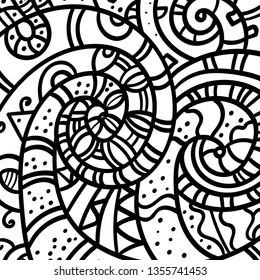 Sand swirl pattern coloring book, coloring page or colouring picture zen art. Background vector illustration. Hand drawn black picture. Abstract wave monochrome design texture. - Vector