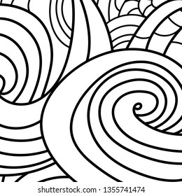 Sand swirl pattern coloring book, coloring page or colouring picture zen art. Background vector illustration. Hand drawn black picture. Abstract wave monochrome design texture. - Vector