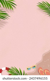 Sand texture background with palm leaves silhouette,Coconut leaf Shadow on Pink Sandy Beach,Vector top view Sand Surface,Backdrop background Wide Horizon Desert dune for Summer Product Presentation