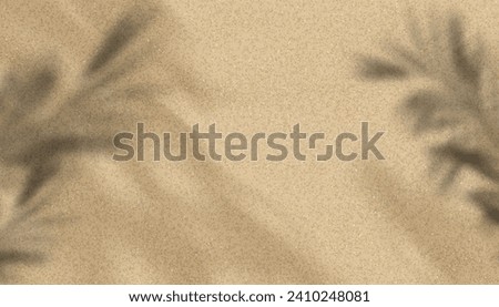 Sand texture background with palm leaves silhouette,Coconut leaf Shadow on Brown Sandy Beach,Vector top view Sand Surface,Backdrop background Wide Horizon Desert dune for Summer Product Presentation