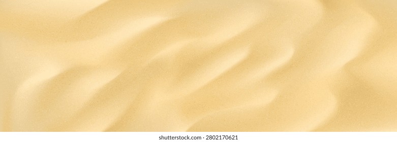 Sand texture background with subtle grain. Natural beige surface for summer, beach, spa or eco design. Realistic soft dunes. Wide travel design template. Vector illustration.