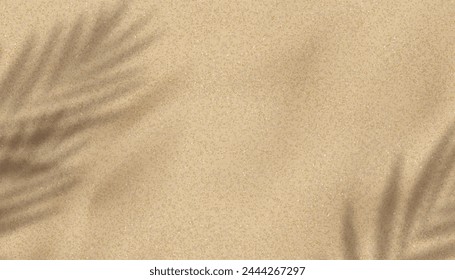 Sand texture background,Palm leaves shadow on Brown Sandy Beach,Vector top view Sand Surface,Backdrop background Wide Horizon Desert dune for Summer Product Presentation