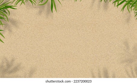 Sand Texture,Top view Beach with palm leaf and shadow on sandy background,Vector Seaside tropical beach with Coconut leaves on brown colour with copy space,Summer Hoilday backdrop