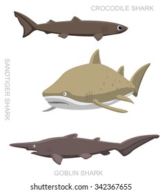 Sand tiger Shark Set Cartoon Vector Illustration