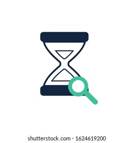 Sand time clock with magnifying glass,vector illustration