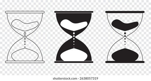 Sand Timer Icon set. Variety Design. Hourglass vector icon, isolated object on white background. Eps 10