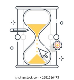 Sand timer related color line vector icon, illustration. The icon is about clock, time, deadline, timing, time management. The composition is infinitely scalable.