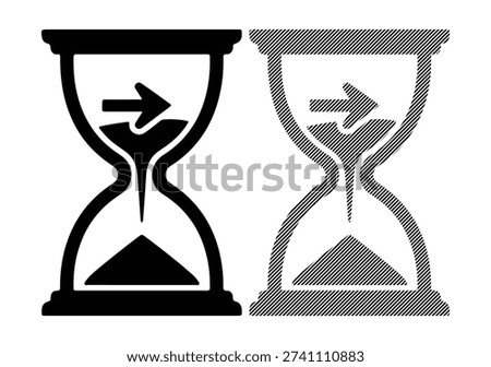 Sand timer symbol showing future direction, deadline measurement tool, history concept