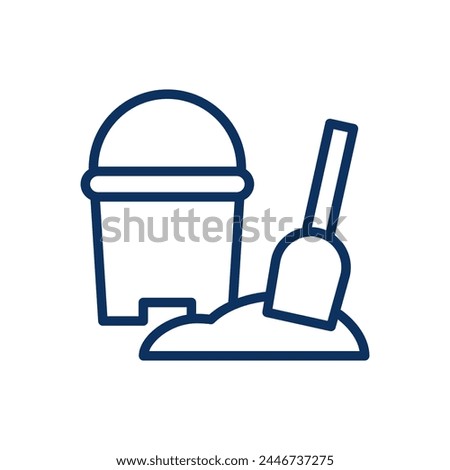 Sand Toys Icon. Thin Line Illustration of a Bucket and Shovel for Beach Play, Symbolizing Summer Activities and Creative Play for Children. Isolated Outline Vector Sign.	