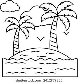 Sand Tropical Beach Concept, Summer Vocation Vector Design, Wanderungs- und Freizeitsymbol, Touring and Pleasure Sign, Odyssey und Escapade Stock Illustration.