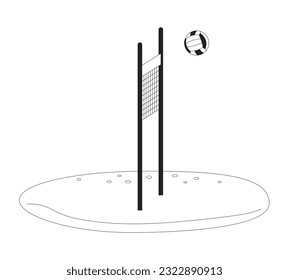 Sand volleyball monochrome flat vector object. Summertime recreational activity outdoors. Editable black and white thin line icon. Simple cartoon clip art spot illustration for web graphic design