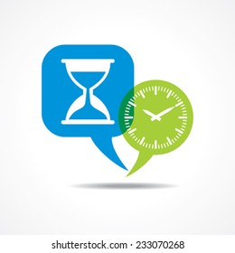 Sand watch  and clock in message bubble stock vector