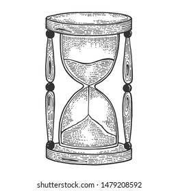 Sand watch glass sketch engraving vector illustration. Scratch board style imitation. Black and white hand drawn image.