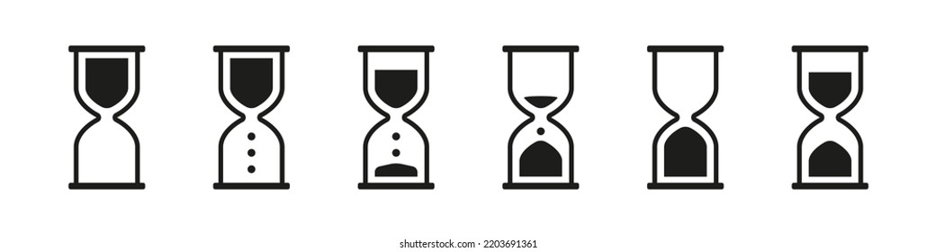 Sand watch icon. Hourglass clock. Sandglass timer. Sand hour time countdown. Isolated glass timer on white background.