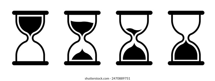 Sand watch icon set. Hourglass symbol. Flat vector illustration. Sandglass logo.