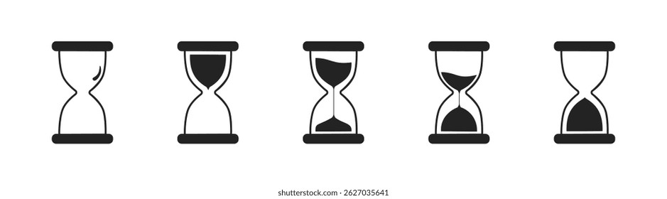 Sand watch icon set. Hourglass symbol. Waiting time concept. Vector illustration.