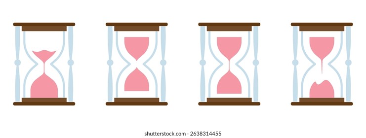Sand watch icon set. Hourglass symbol. Flat vector illustration. Sand watch icon set. Hourglass symbol. Flat vector illustration. Sandglass logo.