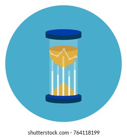 Sand Watch Icon Web Button On Round Blue Background Flat Vector Illustration