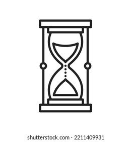 Sand watch isolated outline monochrome icon  Vector vintage hourglass  retro clock  Linear timer  time measuring device and grains sand  countdown  Egg timer  linear watch measuring minutes
