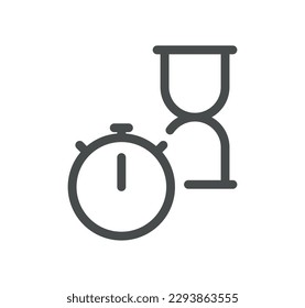 Sand watch related icon outline and linear vector.