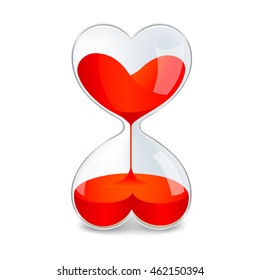 Sand watch in shape of heart isolated on white background, illustration.