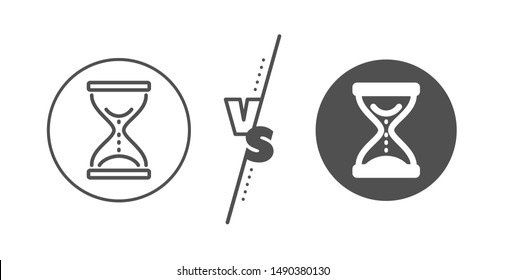 Sand watch sign. Versus concept. Time hourglass line icon. Line vs classic time hourglass icon. Vector