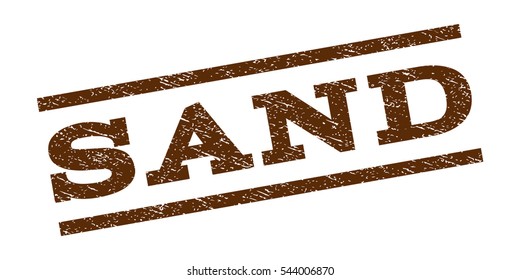 Sand watermark stamp. Text caption between parallel lines with grunge design style. Rubber seal stamp with dust texture. Vector brown color ink imprint on a white background.