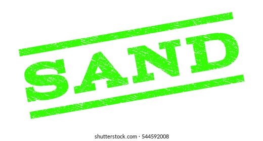 Sand watermark stamp. Text tag between parallel lines with grunge design style. Rubber seal stamp with dirty texture. Vector light green color ink imprint on a white background.