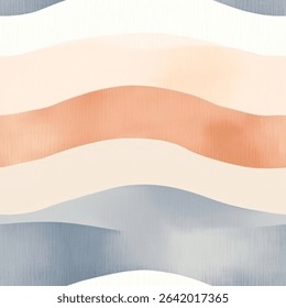 Sand Wave Aqua Terra Brown French Grey White Abstract Geometric Watercolor Scandinavian Design Seamless Pattern Wallpaper Curtain Bedding Upholstery Fabric Pastel Gift Wrapping Paper Background Vector