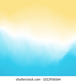Sand and waves with foam. Southern beach background. Top down view from above. Vacation and travel. Vector illustration.