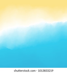 Sand and waves with foam. Southern beach background. Top down view from above. Vacation and travel. Vector illustration.