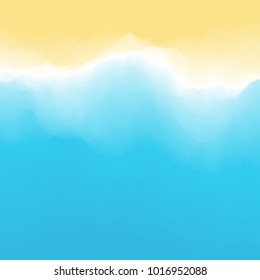 Sand and waves with foam. Southern beach background. Top down view from above. Vacation and travel. Vector illustration.