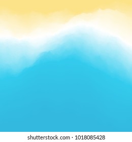 Sand and waves with foam. Southern beach background. Top down view from above. Vacation and travel. Vector illustration.