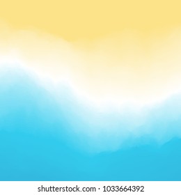 Sand and waves with foam. Southern beach background. Top down view from above. Vacation and travel. Vector illustration.